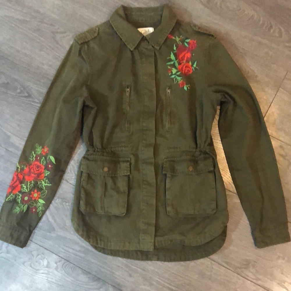 Clockhouse Art green roses flowered jacket